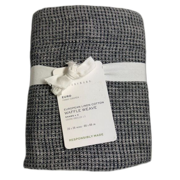 NIP Pottery Barn European Linen Waffle Weave Euro Sham 3-Pack Set Ebony 26x26